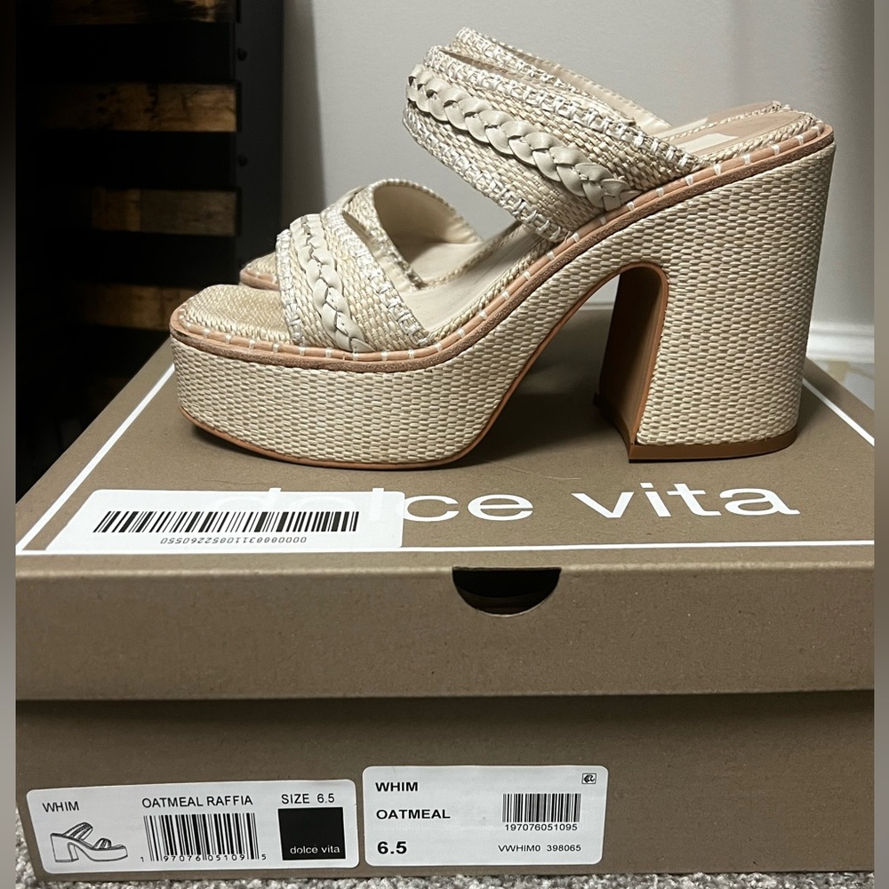 Dolce Vita Oatmeal Raffia platform sandals